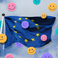 Bandiera europe e emoticons felici