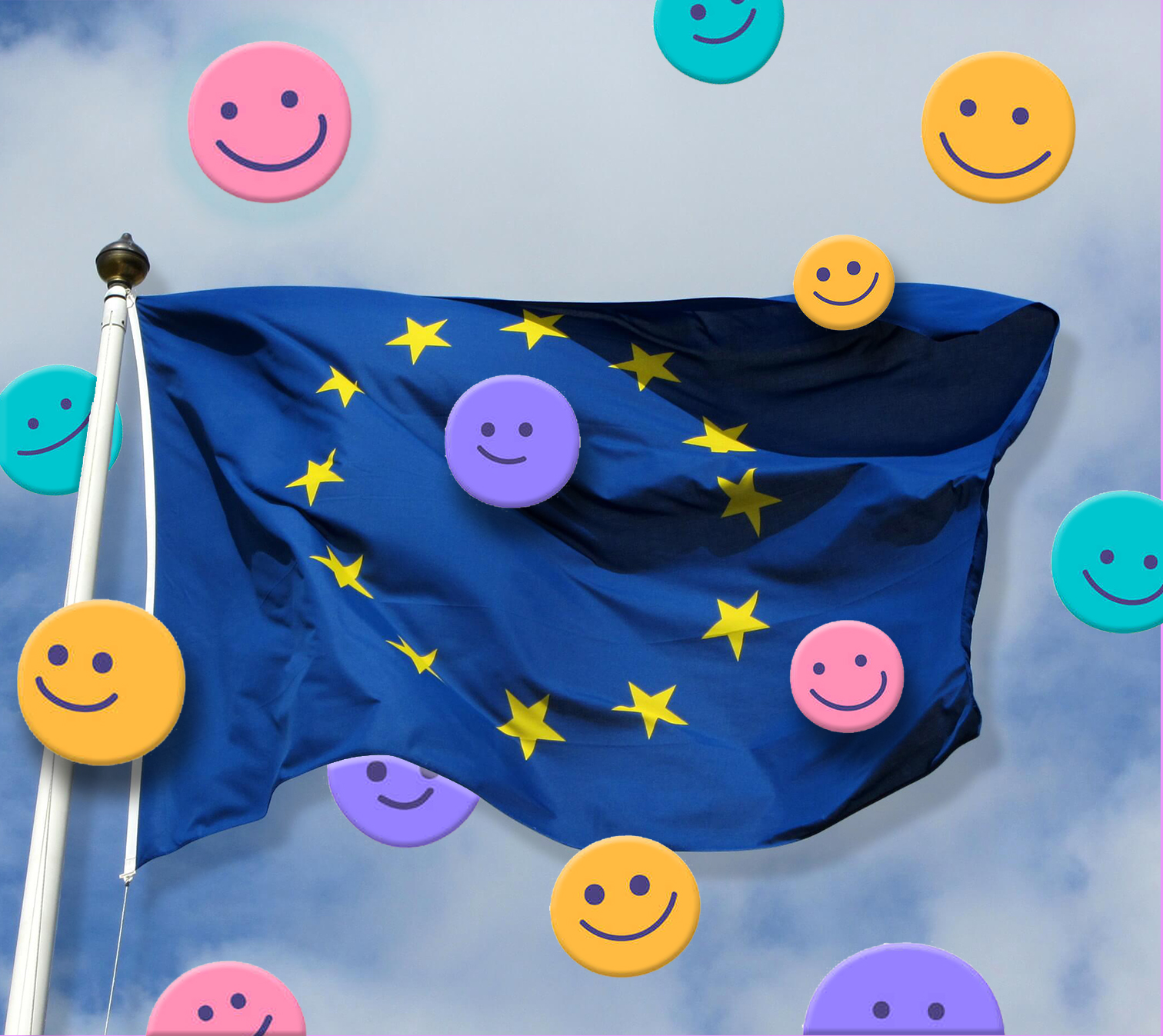 Bandiera europe e emoticons felici